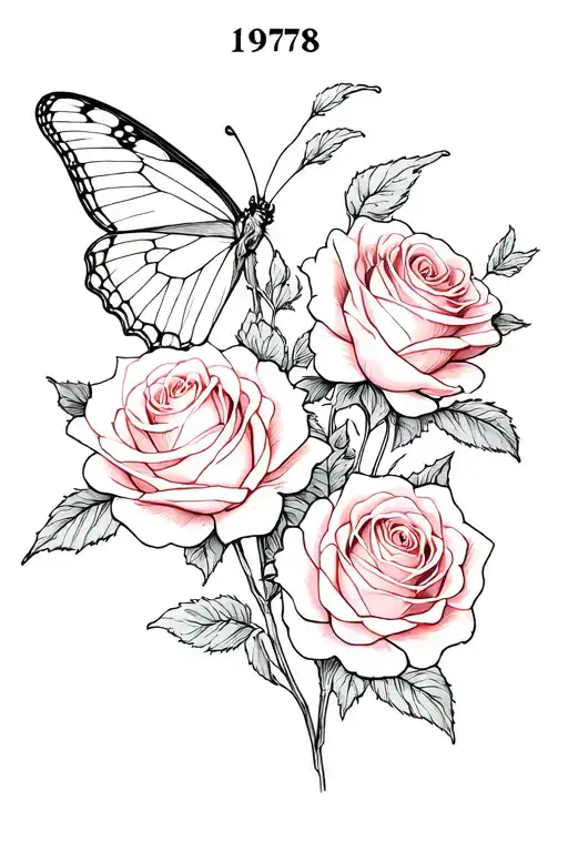 ✞ With roses and one with a butterfly with one wing side and the other flower then the date 1978 tattoo design idea