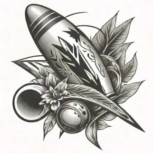 bow arrow going into a bowling pin tattoo design idea