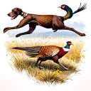 A German shorthaired pointer chasing a pheasant in a field tattoo design idea