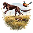 A German shorthaired pointer chasing a pheasant in a field tattoo design idea
