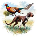 A German shorthaired pointer chasing a pheasant in a field tattoo design idea