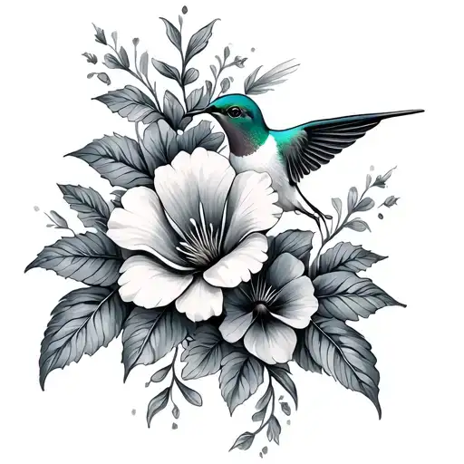 flowers and hummingbird tattoo design idea