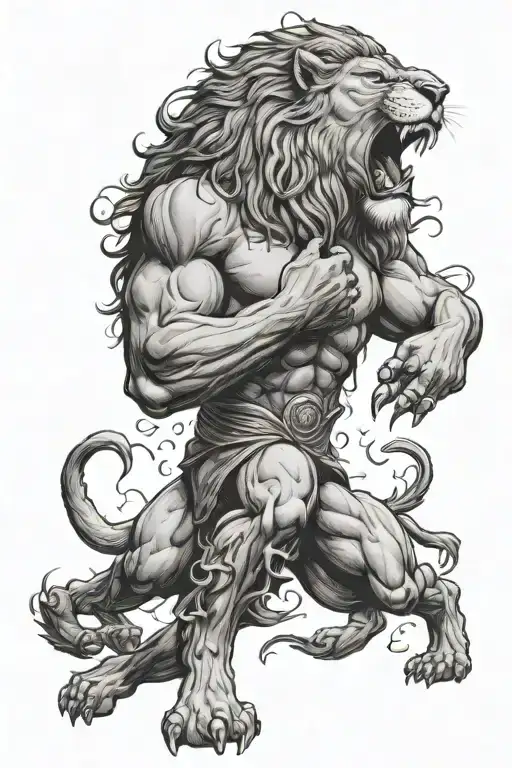 Samson Fighting a deformed lion tattoo design idea