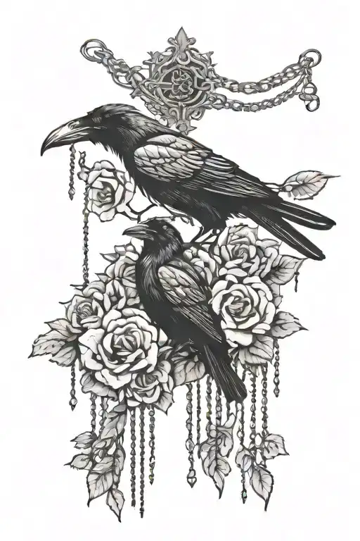gothic chains and flowers ravens shadow tattoo design idea