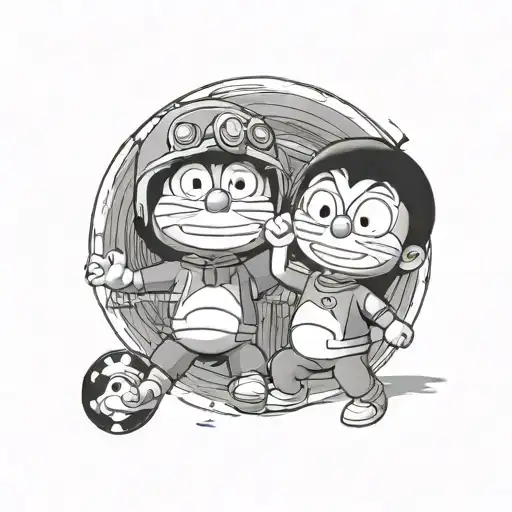 nobita and Doraemon high fiving tattoo design idea