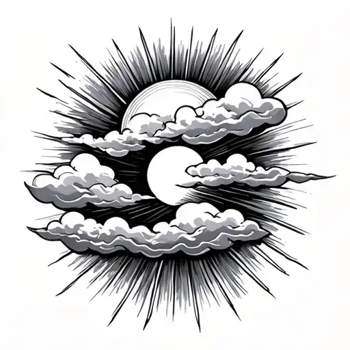 Clouds And Sun Rays tattoo design idea