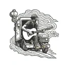 A truck driver silhouette playing a guitar on a winding road tattoo design idea