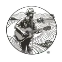 A truck driver silhouette playing a guitar on a winding road tattoo design idea
