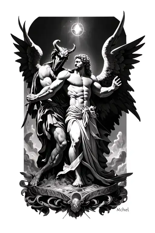 Black and Grey "St Michael The Archangel Fighting Satan" Tattoo ...