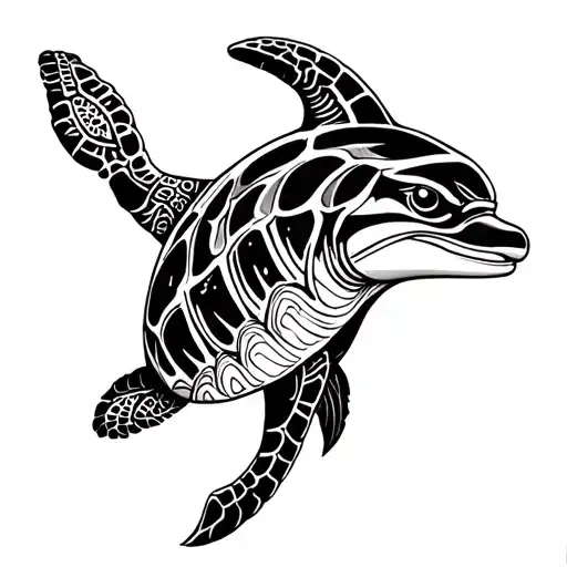 Polynesian dolphin and turtle with bracelet on the arm tattoo design idea