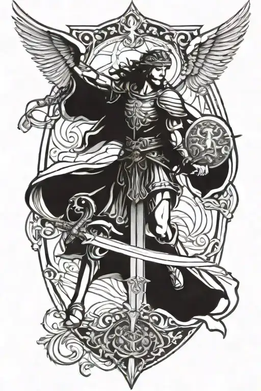 st Michael holding sword tattoo design idea
