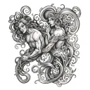 Gemini and Aquarius who pour water tattoo design idea