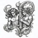 Gemini and Aquarius who pour water tattoo design idea