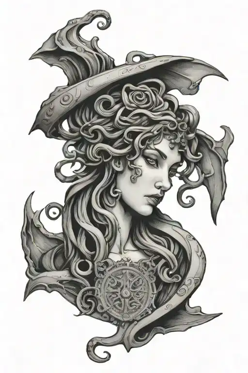 Medusa in a deconstructed tarot card tattoo design idea