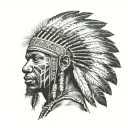 African Warrior With Native American headress tattoo design idea