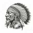 African Warrior With Native American headress tattoo design idea