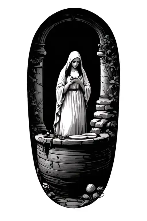 woman at the well Bible story  tattoo design idea