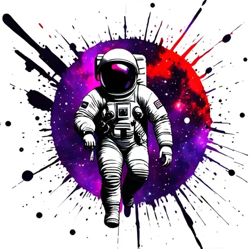 Astronaut floating through space, deep purple, nebula tattoo design idea