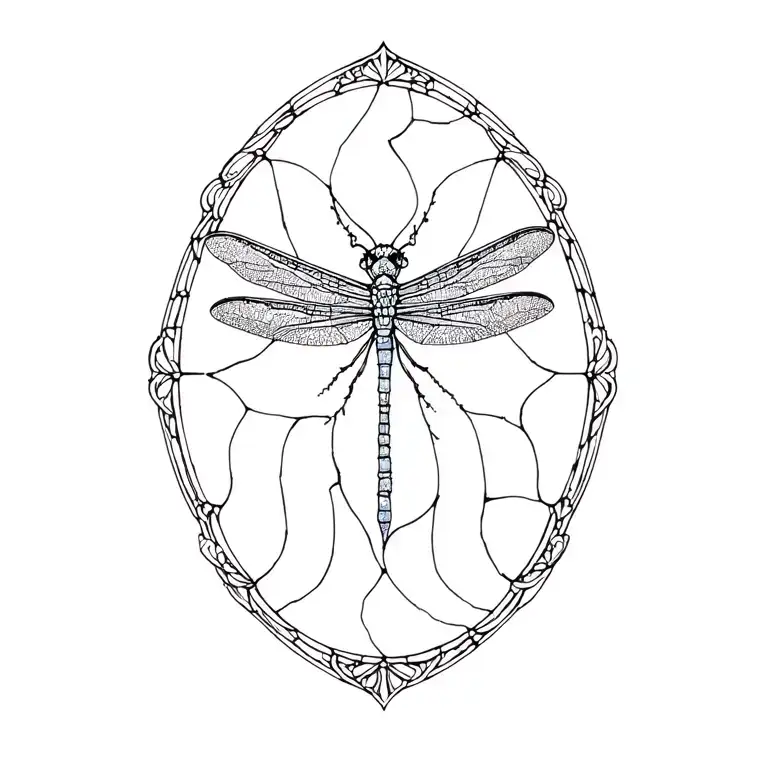 Gothic stained glass window with a dragonfly design tattoo design idea
