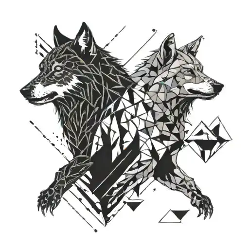 two wolfs one of them angry wolf tattoo design idea