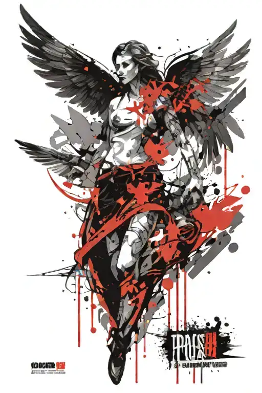trash polka angel wings tattoo design idea
