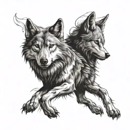 good and bad wolf tattoo design idea