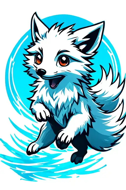 nine tail arctic fox jumping tattoo design idea