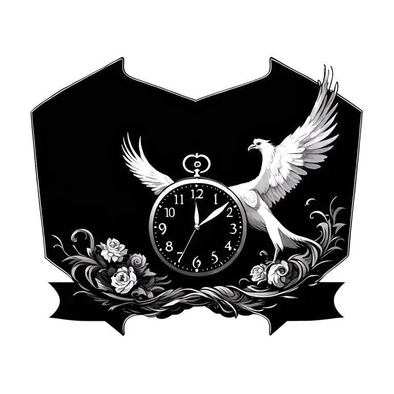 clock representing the hour my child was born and the date he was born with a phoenix  tattoo design idea