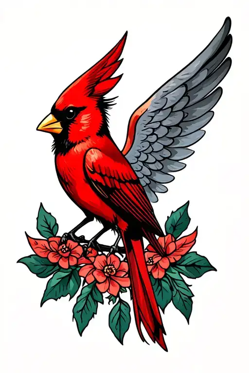 red cardinal bird with angel wing attached tattoo design idea