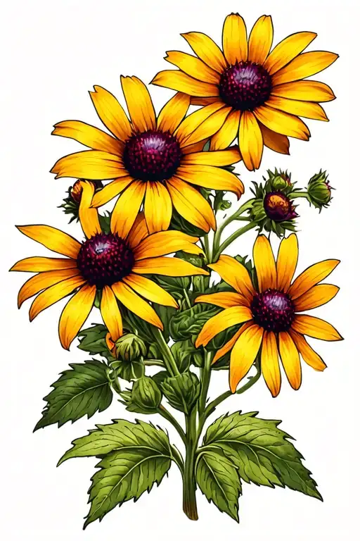 black eyed susan Potentilla Echinacea tattoo design idea
