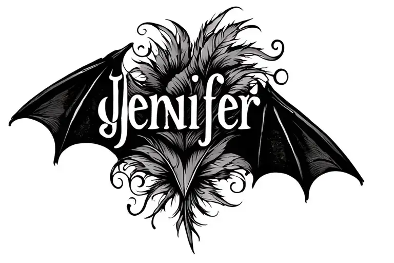 cover up for name "Jennifer" tattoo. need the tattoo to cover the letters. maybe a feather or bat tattoo design idea