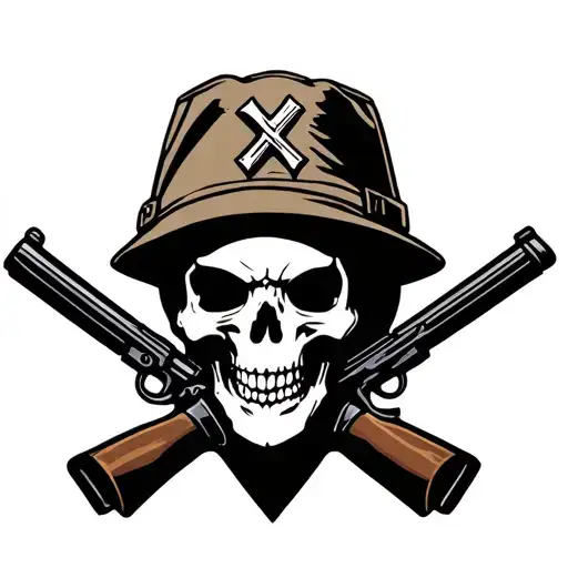 skull with calvery army scout hat above infantry cross rifle smokig cigar  tattoo design idea