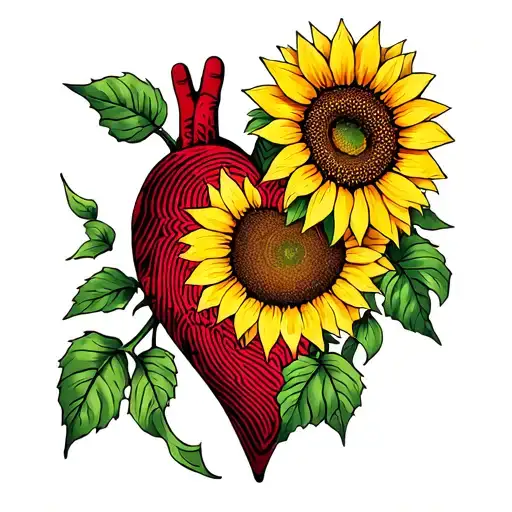 fingerprint heart and sunflower tattoo design idea