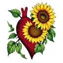 fingerprint heart and sunflower tattoo design idea