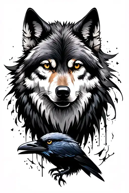 wolf and raven tattoo design idea