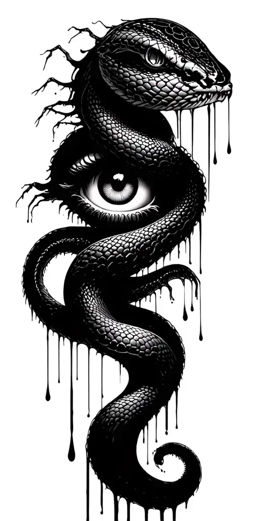 The boundary lines along the empty area near the snakes of spiders and eyes with spreading tears tattoo design idea