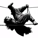 a tightrope walker seen from the front, balancing on a wire, symbolising balance on rationality and madness, minimalist tattoo design idea