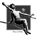 a tightrope walker seen from the front, balancing on a wire, symbolising balance on rationality and madness, minimalist tattoo design idea