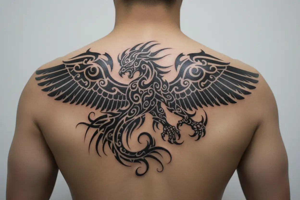 Garuda in flight and vajra the weapon of indra god tattoo design idea