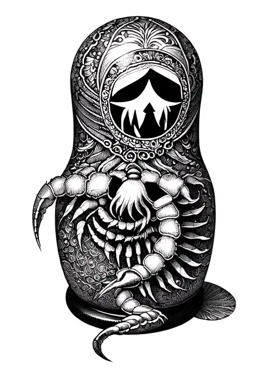 Skorpion with Russian nesting doll tattoo design idea
