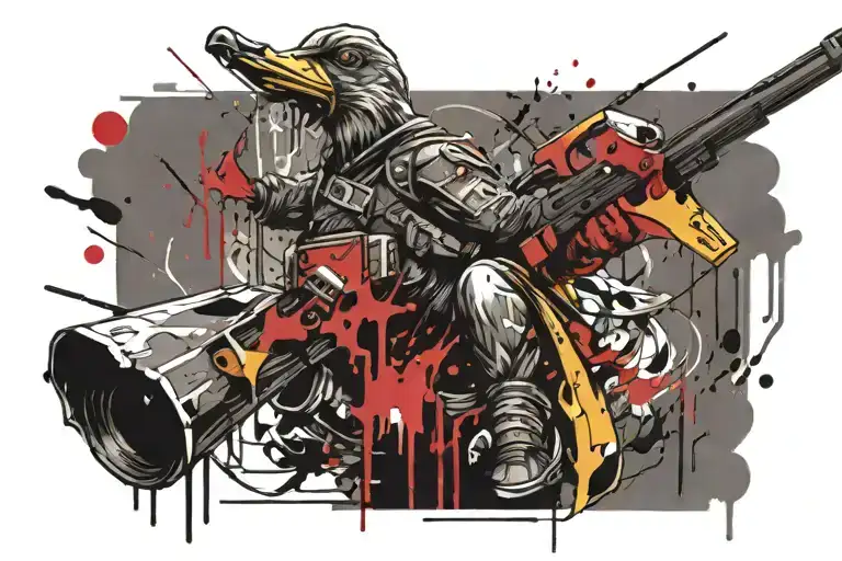 Badass Iron Duck holding a gun tattoo design idea