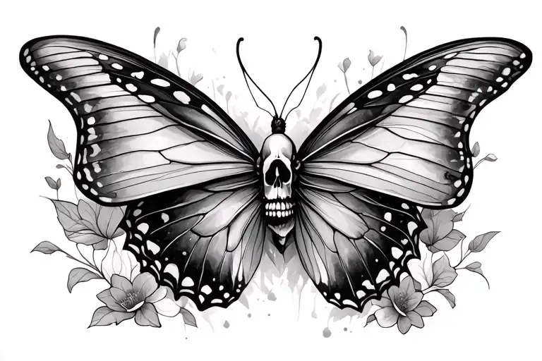 skull butterfly tattoo design idea
