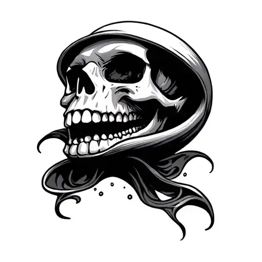 skull mouth around knee cap surrounded tattoo design idea