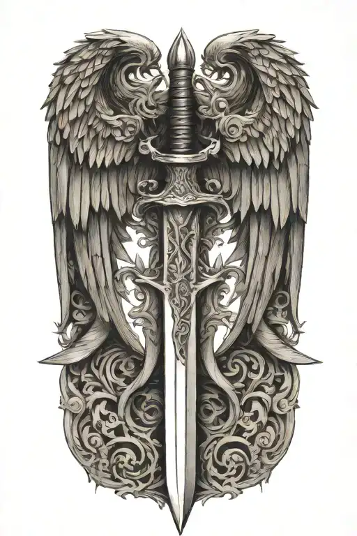 a think simple longsword with one side wing tattoo design idea