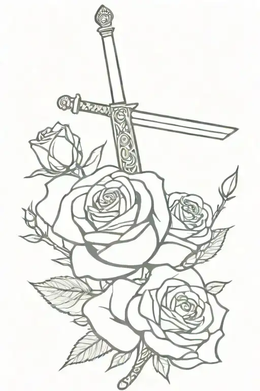 sword and roses  tattoo design idea