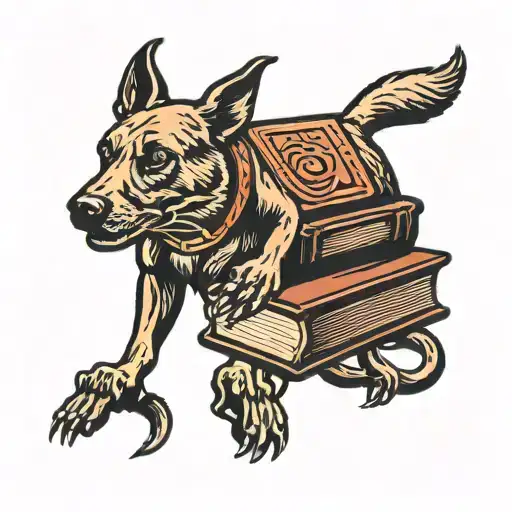 dog peeing on a bible tattoo design idea