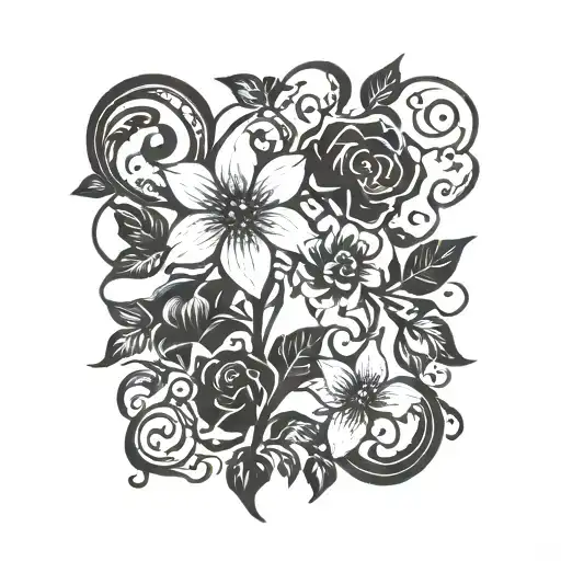 flower vine with names incorporated tattoo design idea