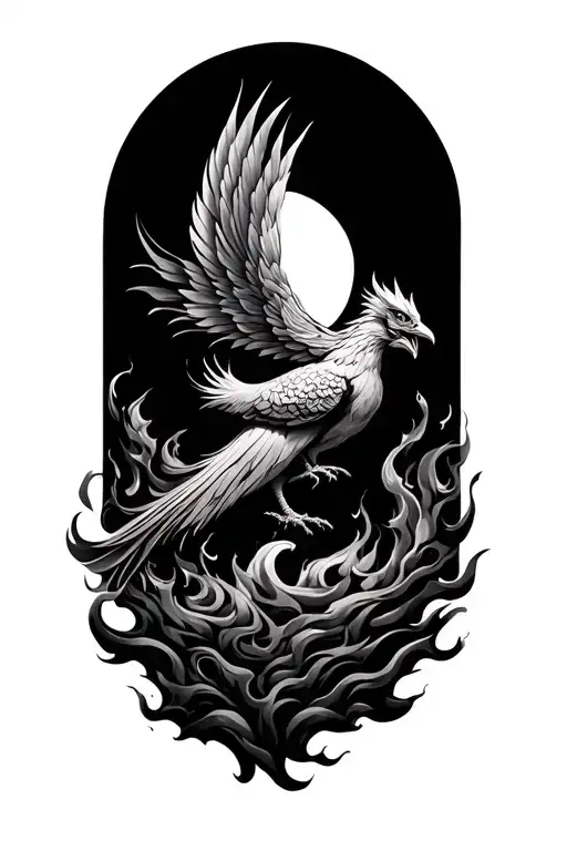 Japanese sun and Phoenix rising from ashes tattoo design idea