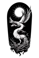 Japanese sun and Phoenix rising from ashes tattoo design idea