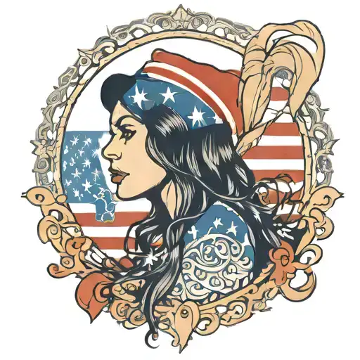 Create a tattoo that's patriotic and incorporates intricate detailed lace and American flag for a female  tattoo design idea